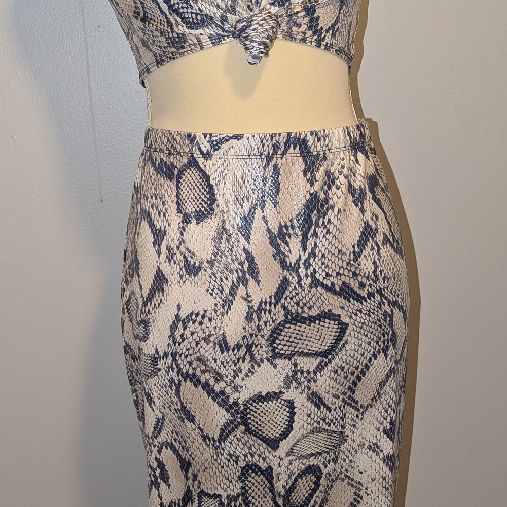 Fashion Nova Snake Print Skirt Set - Black and Cream